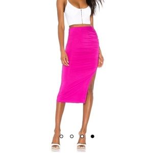 Tiffani Ruched Midi Skirt in Fuchsia / size XXS